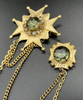 【USA輸入】 ヴィンテージ カーキ ビジュー チェーン ダブルブローチ/Vintage Khaki Bijou Chain Double Brooch