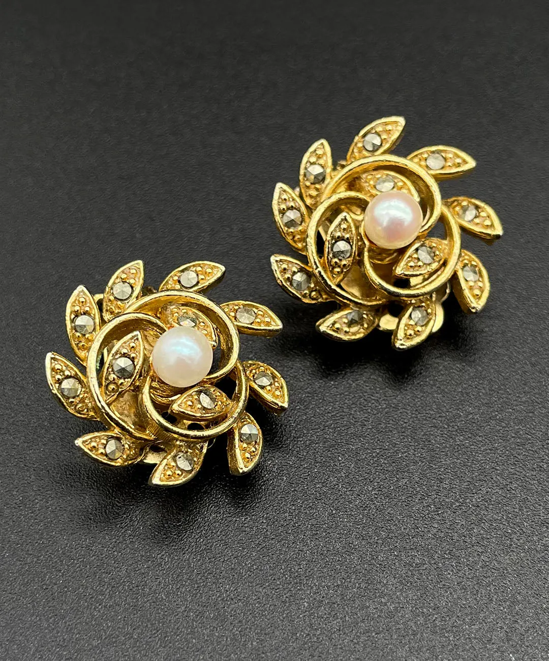 【USA輸入】ヴィンテージ LISNER リーフ パール イヤリング/Vintage LISNER Leaf Pearl Clip On Earrings