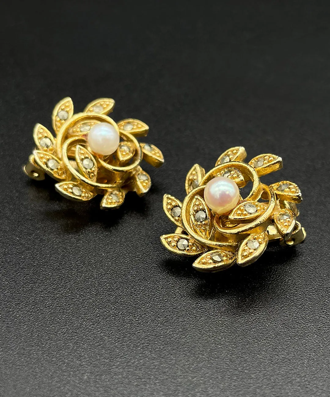 【USA輸入】ヴィンテージ LISNER リーフ パール イヤリング/Vintage LISNER Leaf Pearl Clip On Earrings