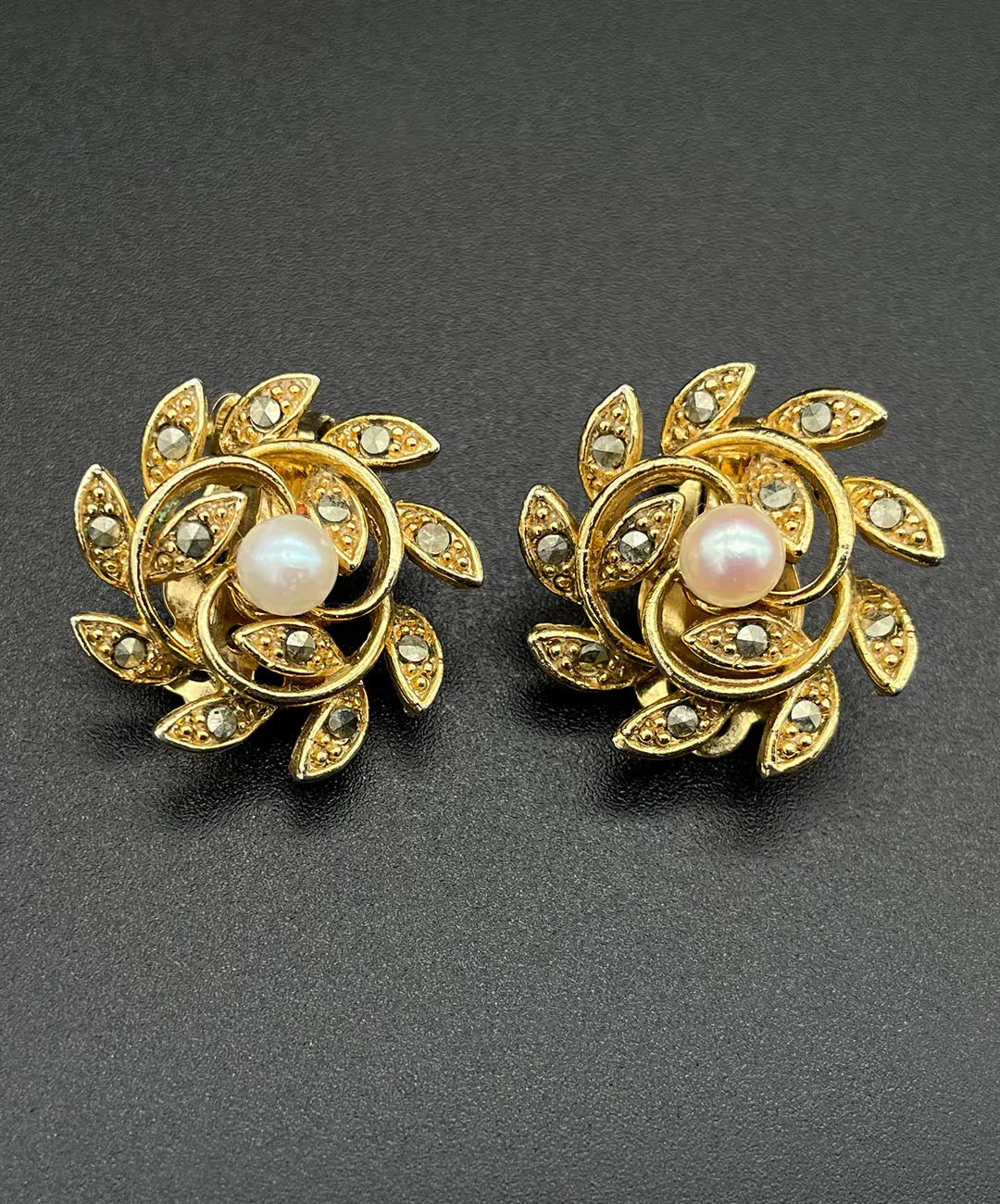 【USA輸入】ヴィンテージ LISNER リーフ パール イヤリング/Vintage LISNER Leaf Pearl Clip On Earrings