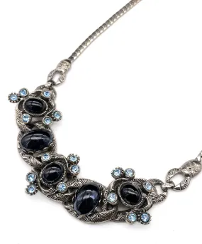 【USA輸入】ヴィンテージ SELRO ブラックカボション ブルー ビジュー ネックレス/Vintage SELRO Black Cabochon Blue Bijou Necklace