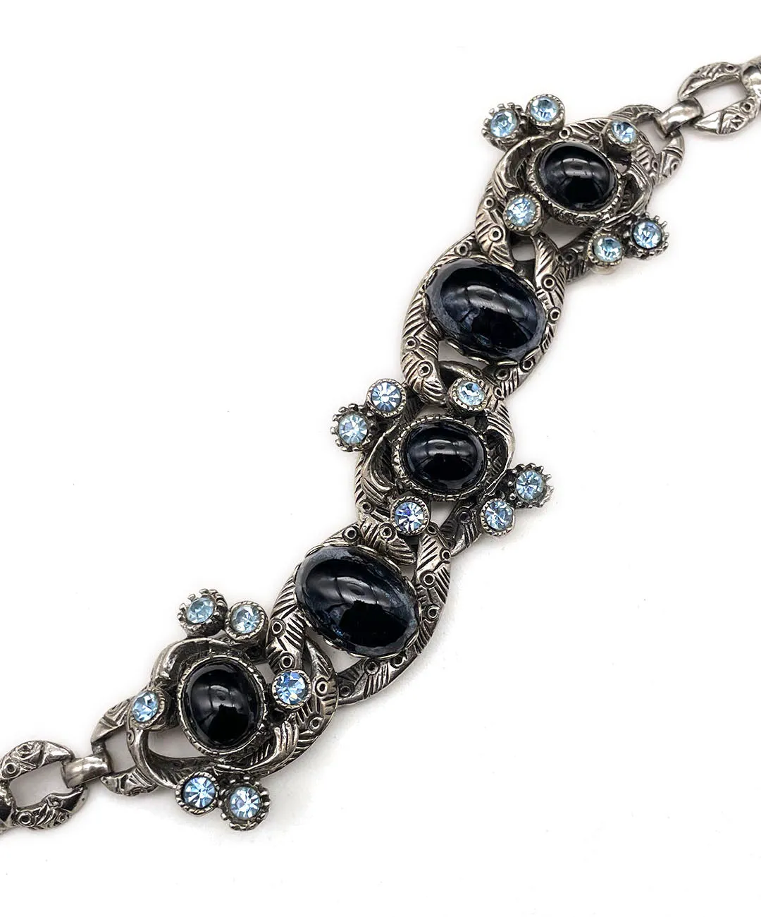 【USA輸入】ヴィンテージ SELRO ブラックカボション ブルー ビジュー ネックレス/Vintage SELRO Black Cabochon Blue Bijou Necklace