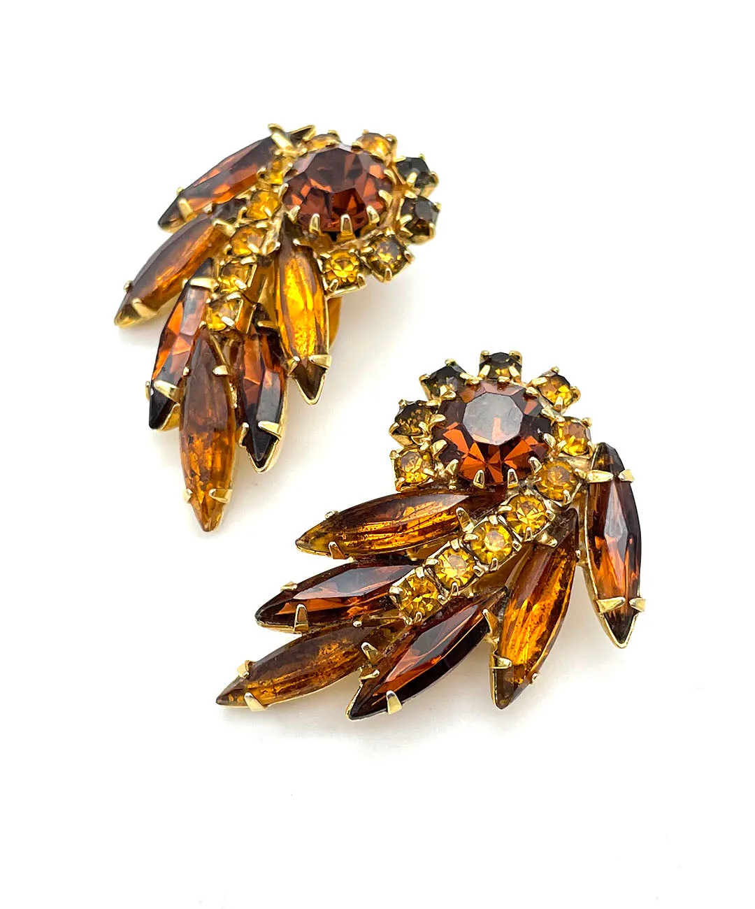 【USA輸入】ヴィンテージ アンバー トパーズ ビジュー イヤリング/Vintage Amber Topaz Bijou Clip On Earrings