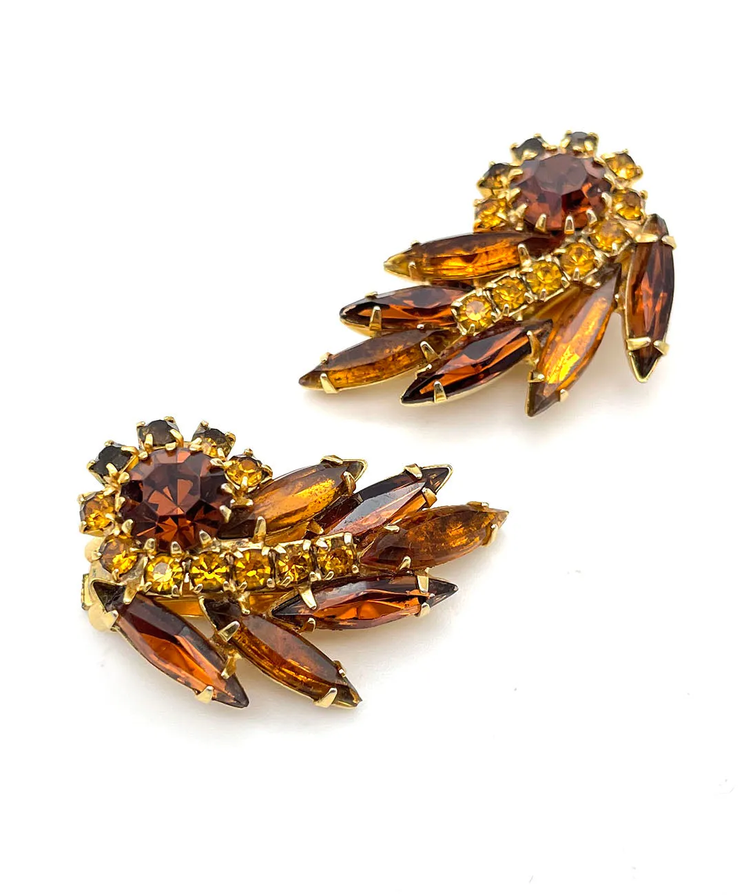 【USA輸入】ヴィンテージ アンバー トパーズ ビジュー イヤリング/Vintage Amber Topaz Bijou Clip On Earrings