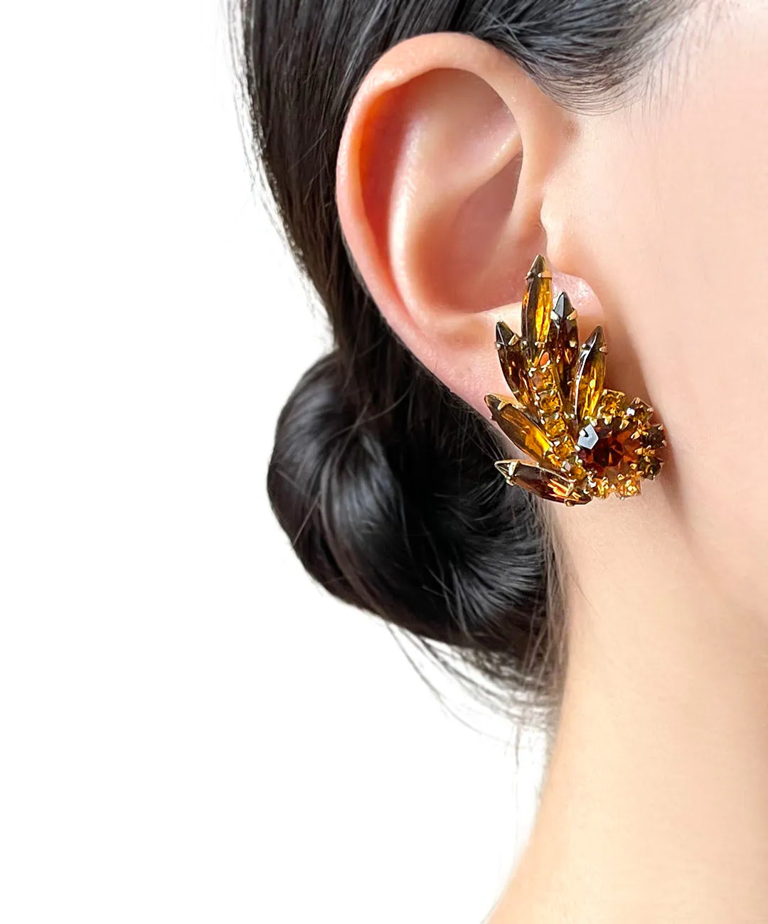 【USA輸入】ヴィンテージ アンバー トパーズ ビジュー イヤリング/Vintage Amber Topaz Bijou Clip On Earrings