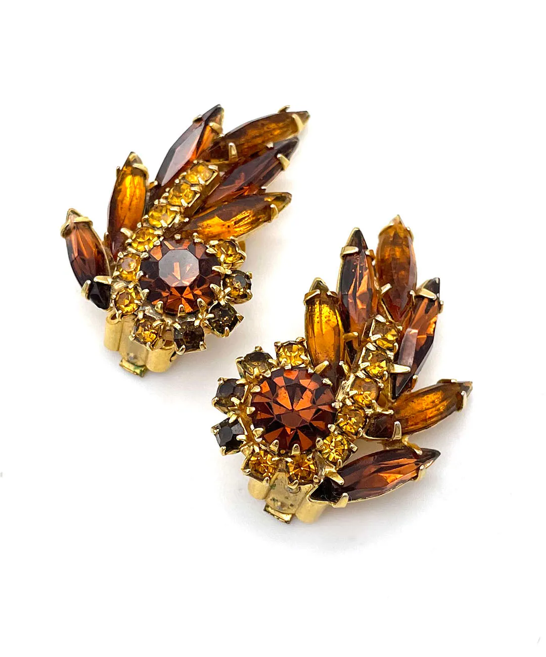 【USA輸入】ヴィンテージ アンバー トパーズ ビジュー イヤリング/Vintage Amber Topaz Bijou Clip On Earrings