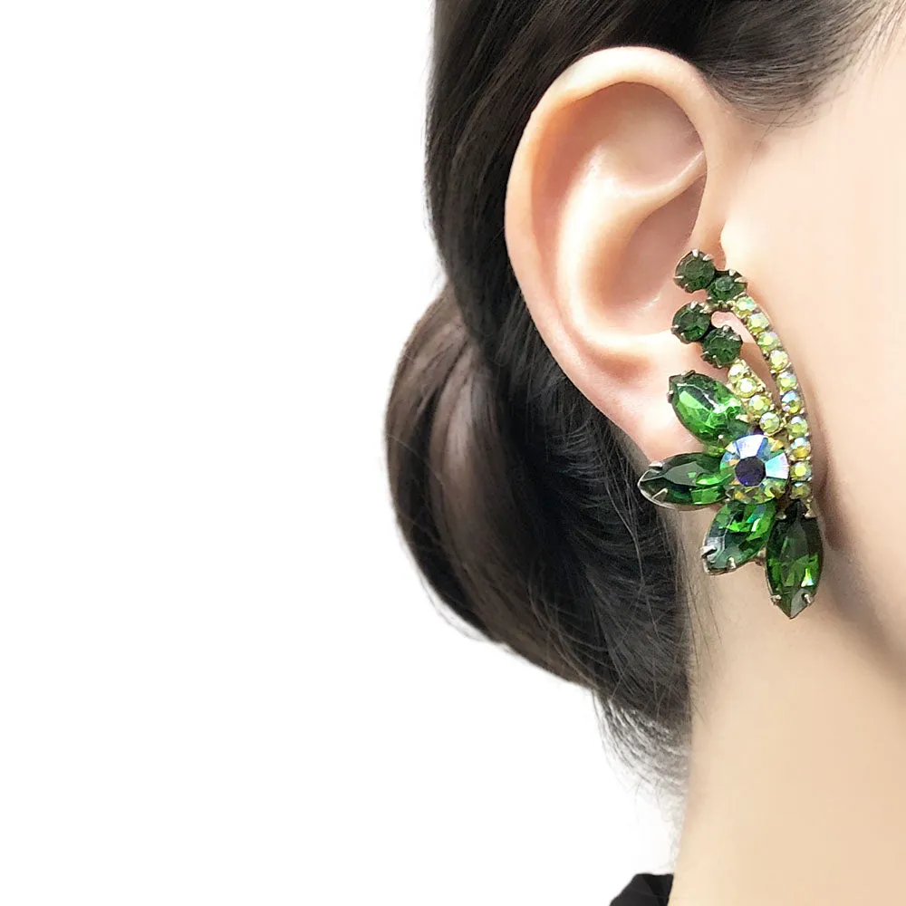 【USA輸入】ヴィンテージ ジュリアナ グリーン ラインストーン イヤリング/Vintage JULIANA Green Rhinestones Clip On Earrings