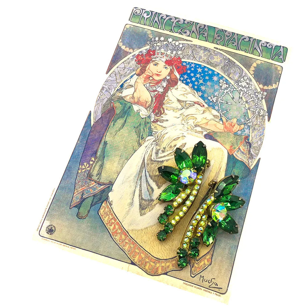 【USA輸入】ヴィンテージ ジュリアナ グリーン ラインストーン イヤリング/Vintage JULIANA Green Rhinestones Clip On Earrings