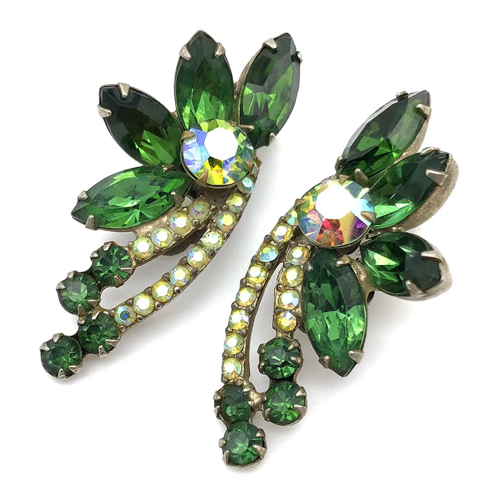 【USA輸入】ヴィンテージ ジュリアナ グリーン ラインストーン イヤリング/Vintage JULIANA Green Rhinestones Clip On Earrings