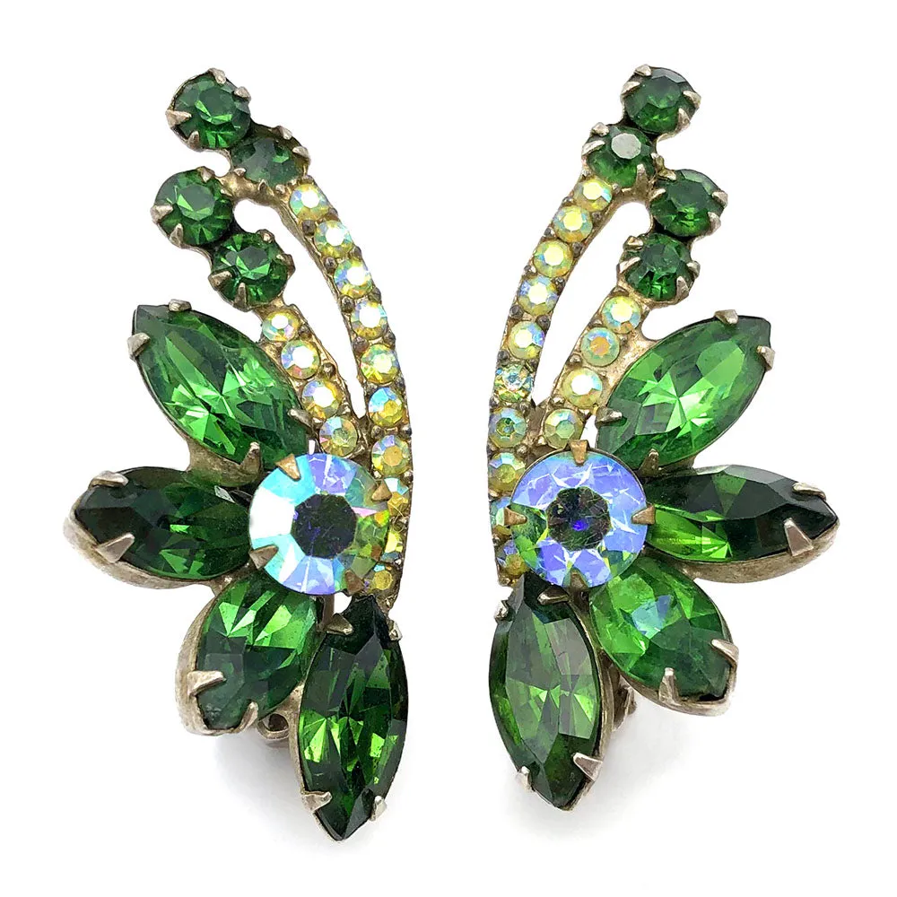 【USA輸入】ヴィンテージ ジュリアナ グリーン ラインストーン イヤリング/Vintage JULIANA Green Rhinestones Clip On Earrings