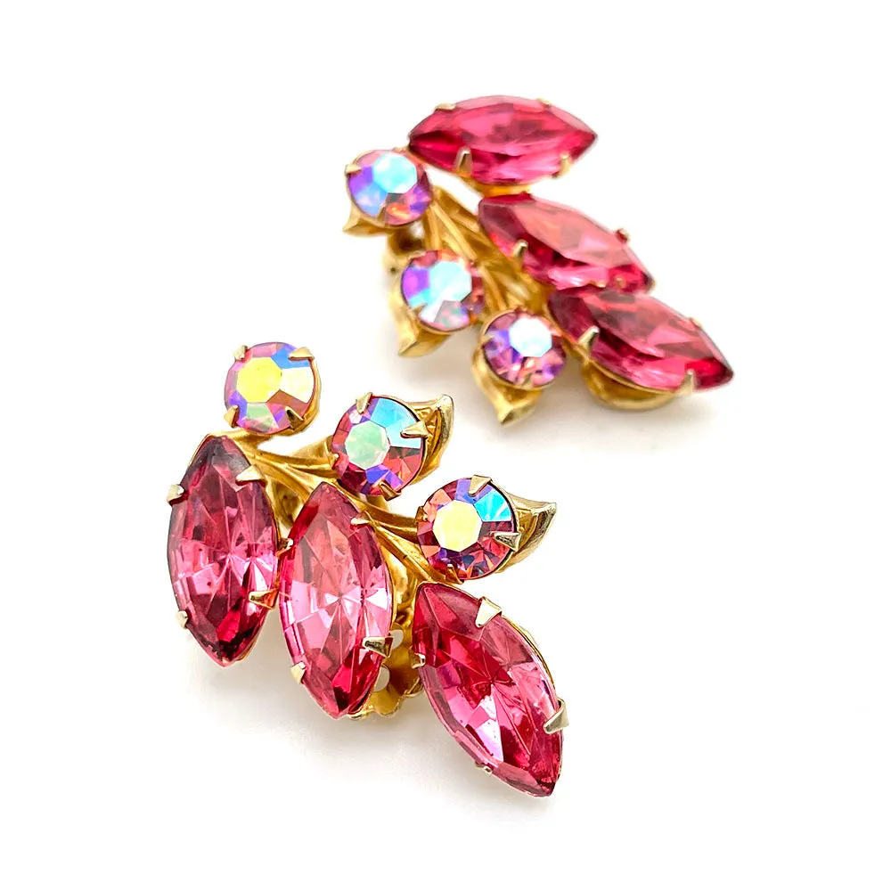 【USA輸入】ヴィンテージ ピンク ビジュー リーフ イヤリング/Vintage Pink Bijou Leaf Clip On Earrings