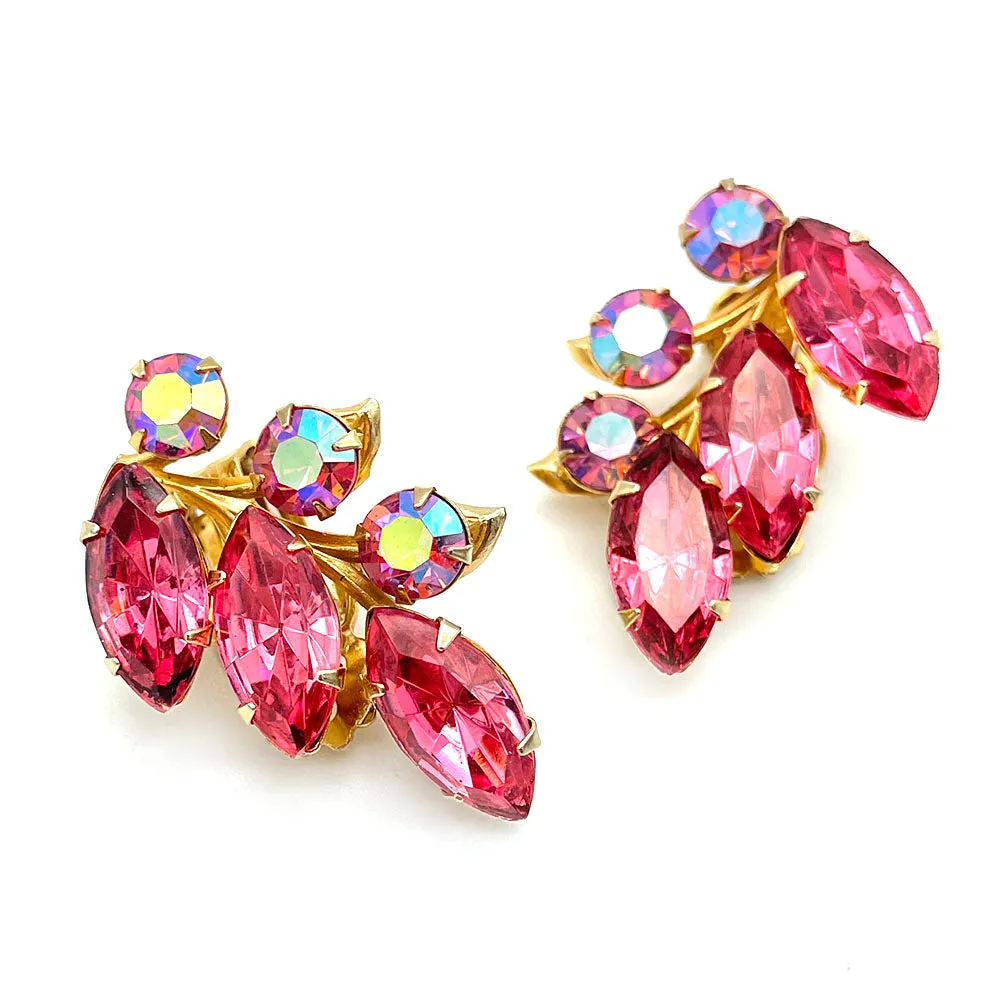 【USA輸入】ヴィンテージ ピンク ビジュー リーフ イヤリング/Vintage Pink Bijou Leaf Clip On Earrings