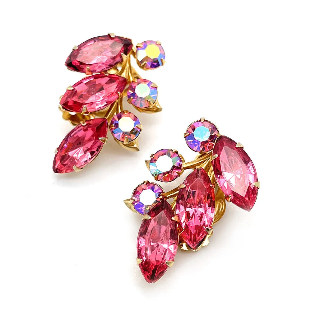 【USA輸入】ヴィンテージ ピンク ビジュー リーフ イヤリング/Vintage Pink Bijou Leaf Clip On Earrings