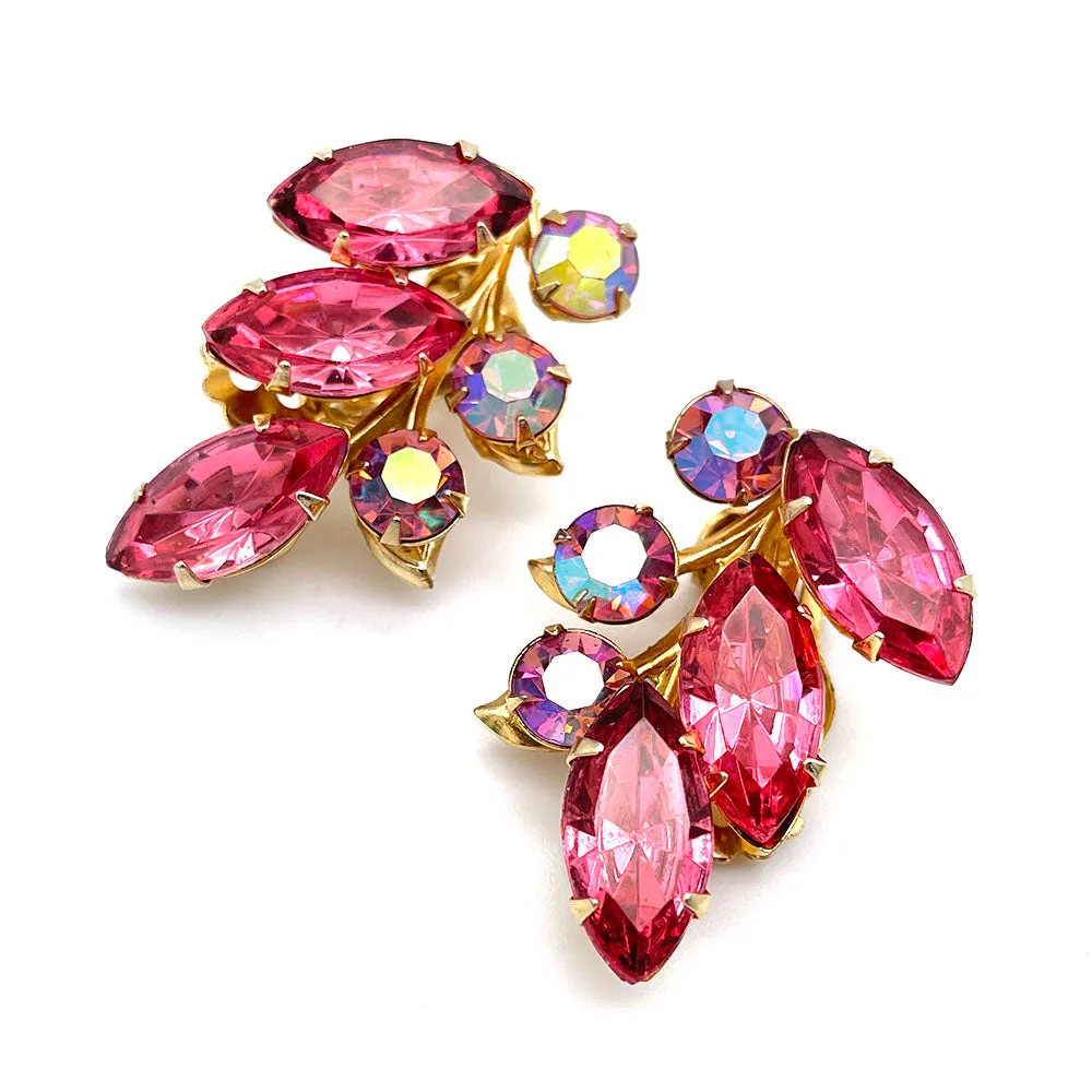 【USA輸入】ヴィンテージ ピンク ビジュー リーフ イヤリング/Vintage Pink Bijou Leaf Clip On Earrings