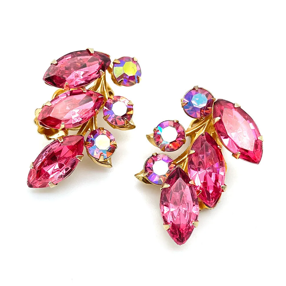 【USA輸入】ヴィンテージ ピンク ビジュー リーフ イヤリング/Vintage Pink Bijou Leaf Clip On Earrings