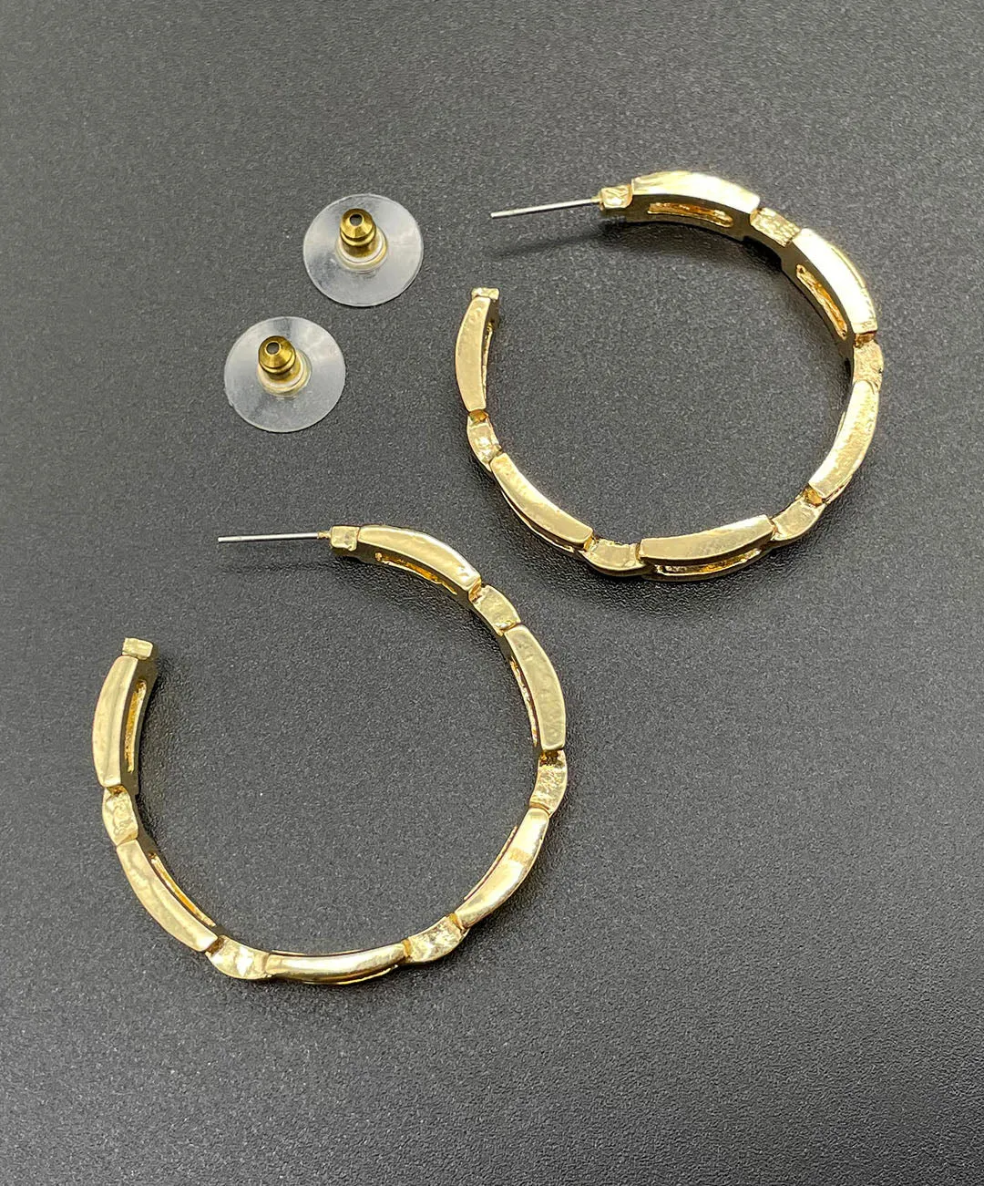 【USA輸入】ヴィンテージ フープ クリアビジュー ピアス/Vintage Hoop Clear Bijou Post Earrings