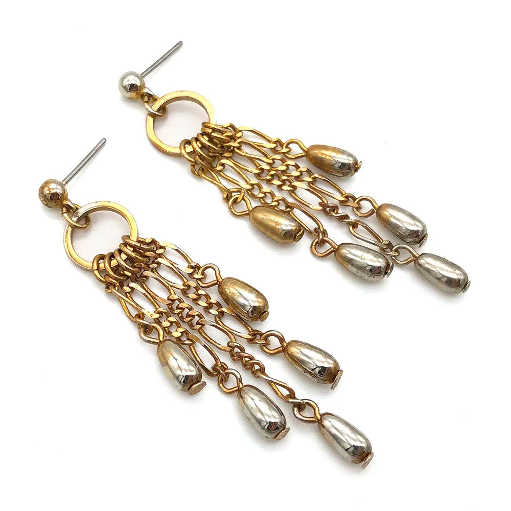 【USA輸入】ヴィンテージ メタル チェーン  ピアス/Vintage Metal Chain Dangle Post Earrings