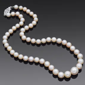 Vintage 10K White Gold 5.25-9.25mm Pearl Beaded Strand Necklace 14.5 in