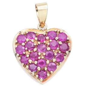 Vintage 10K Yellow Gold Ruby Heart Pendant 15.5 x 14.5 mm