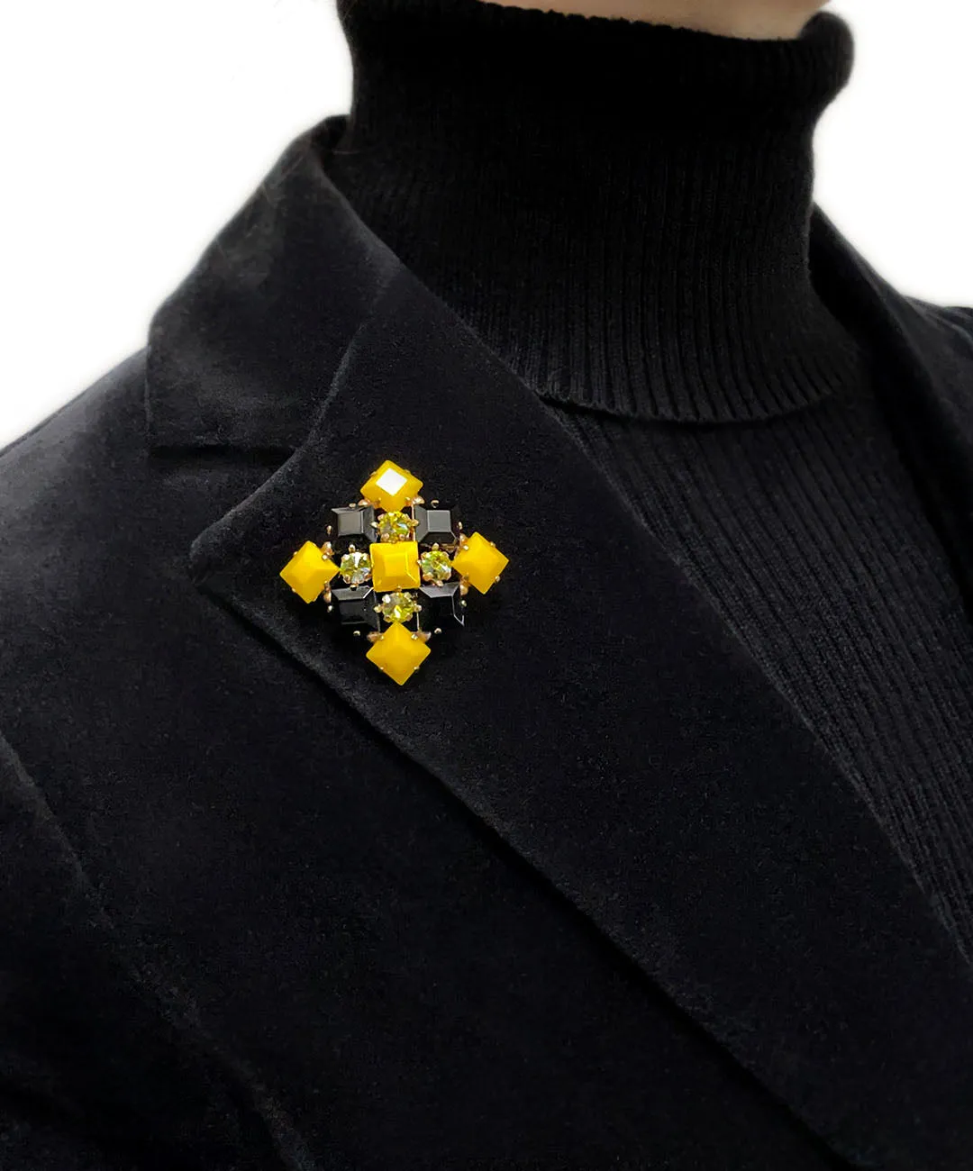 【ドイツ買付】ヴィンテージ SEIBOTH ブラック イエロー ビジュー ブローチ/Vintage SEIBOTH Black Yellow Bijou Brooch