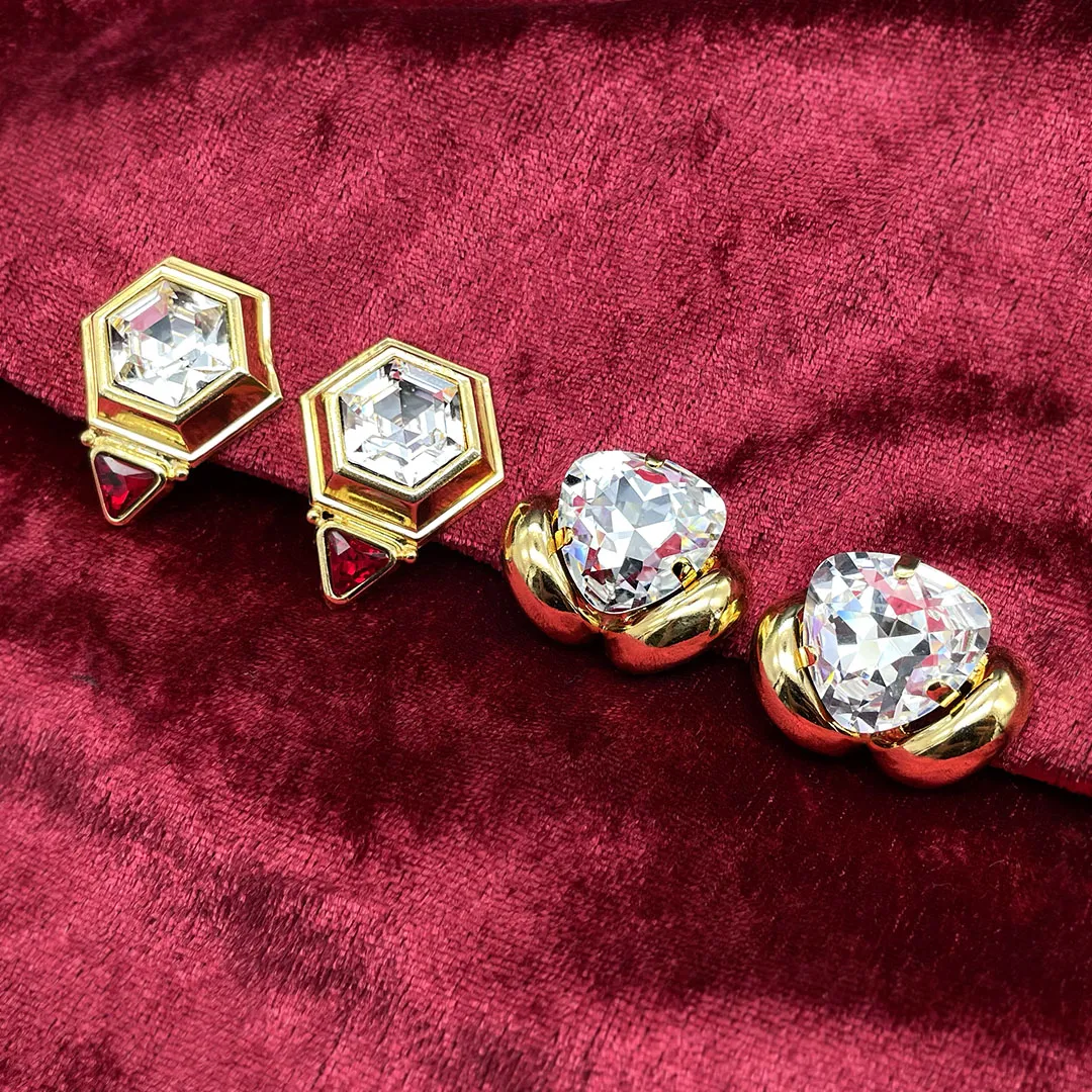 【ドイツ買付】ヴィンテージ SEIBOTH ヘキサゴン ビジュー イヤリング/Vintage SEIBOTH Hexagon Bijou Clip On Earrings