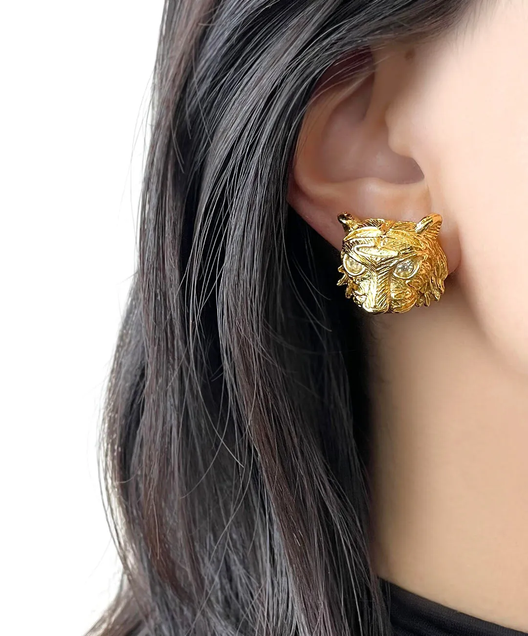 【フランス輸入】ヴィンテージ SPHINX タイガー ビジュー イヤリング/Vintage SPHINX Tiger Bijou Clip On Earrings